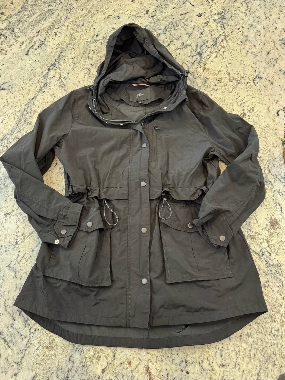 J.Crew Black Utility Jacket Hooded Anorak Lightweight Medium - Picture 5 of 11